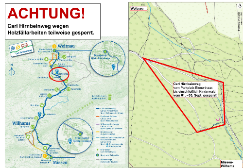 Carl Hirnbeinweg vom 01.09 - 05.09.2025 wegen Holzfällarbeiten teilweise gesperrt!